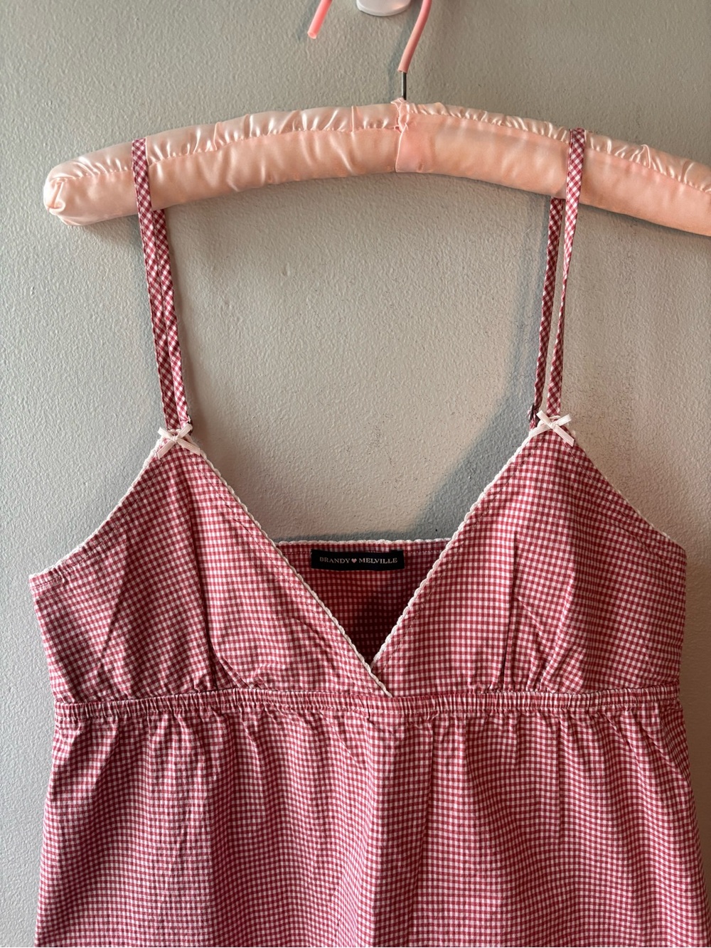 Brandy Melville Edith Red Gingham Babydoll Mini Dress Coquette - Picture 3 of 8